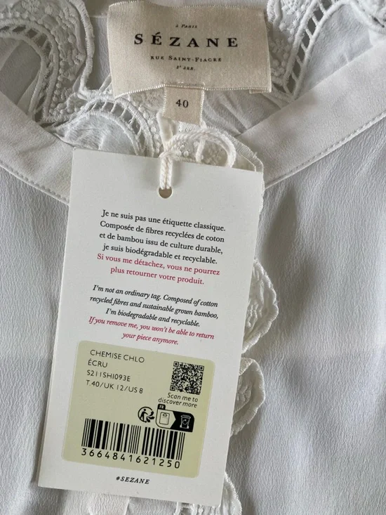 Sezane Chemise Chlo Silk Blouse NWT In Ecru Soft White - Picture 10 of 14